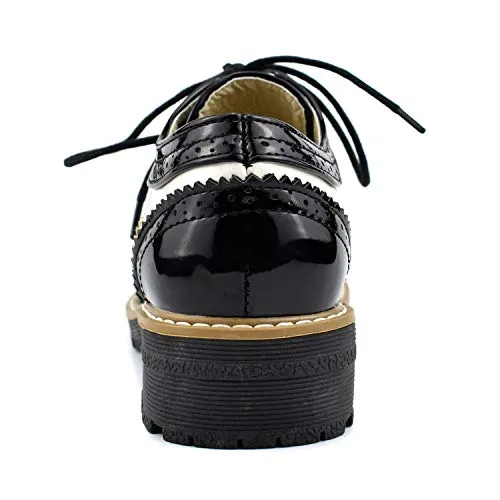 100FIXEO Women Wingtip Lace Up Vintage Oxford Shoes Brogues (6 (B) M US,Black)