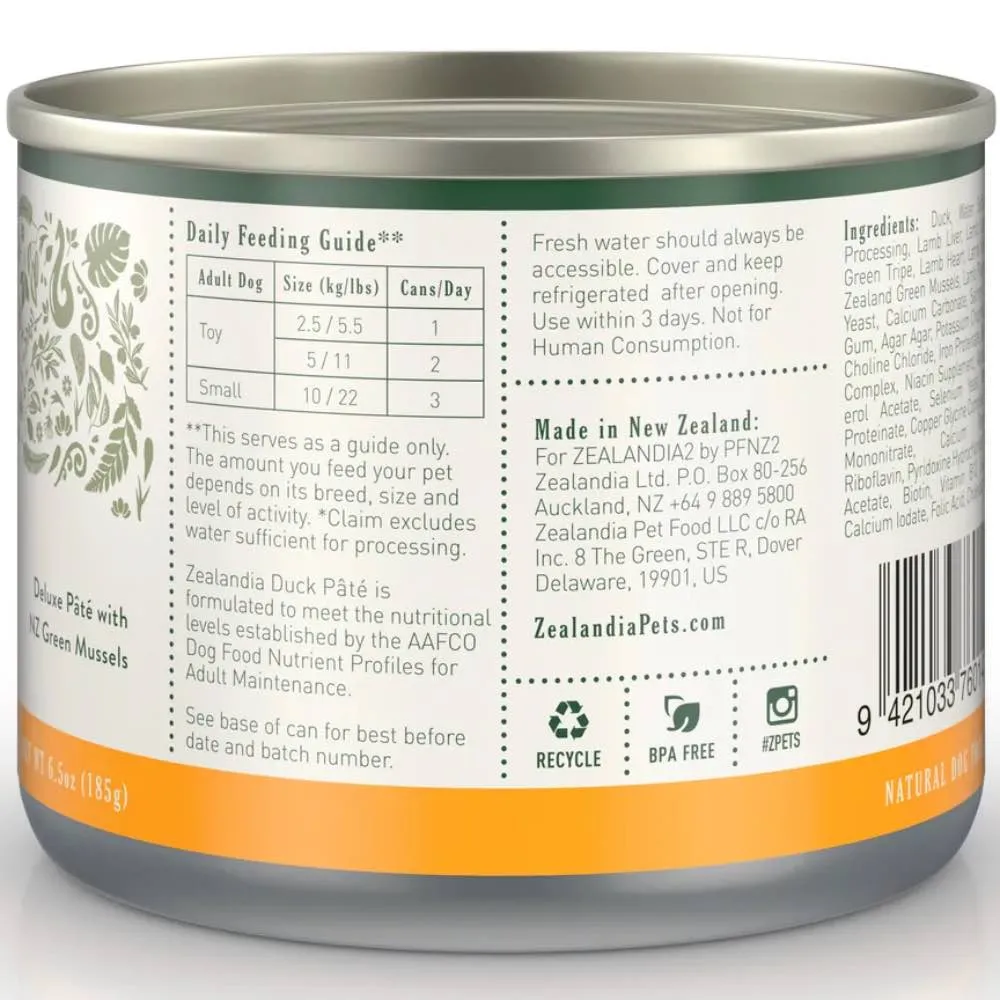 15% OFF: Zealandia Free-Run Duck Pate Grain-Free Adult Canned Dog Food 185g