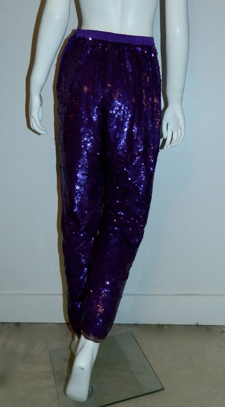 1980s sequin pants / PURPLE sequined trousers / vintage peg leg formal pants XS - S - M