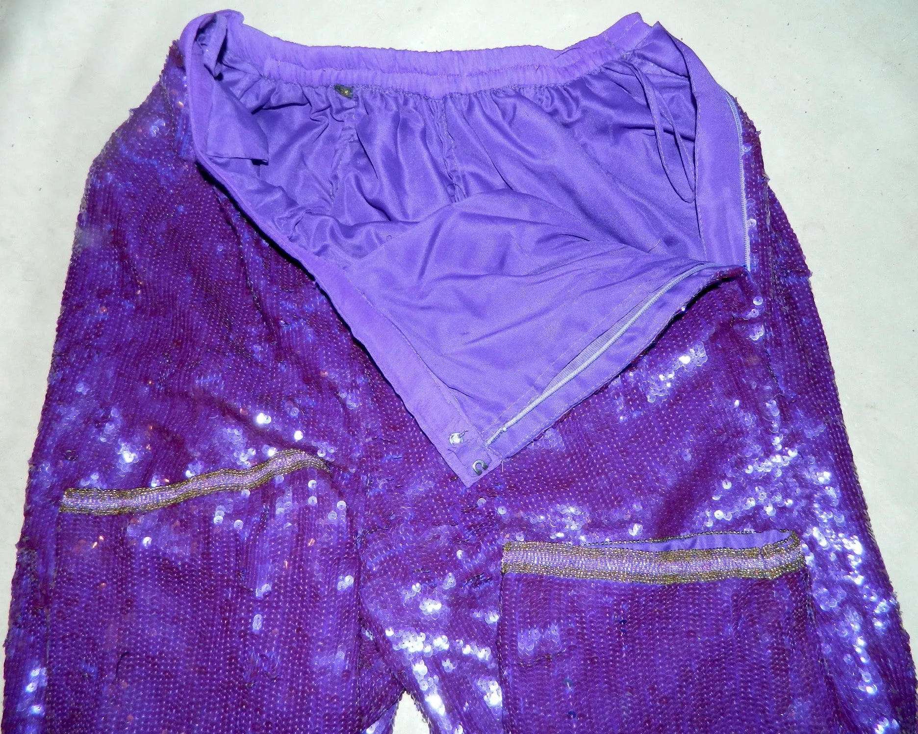 1980s sequin pants / PURPLE sequined trousers / vintage peg leg formal pants XS - S - M