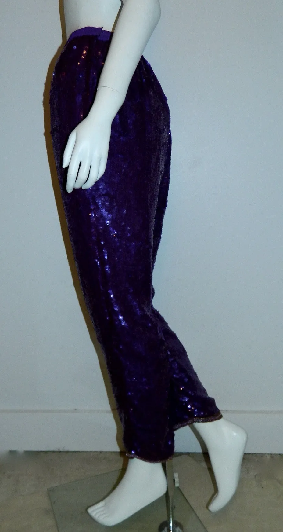 1980s sequin pants / PURPLE sequined trousers / vintage peg leg formal pants XS - S - M