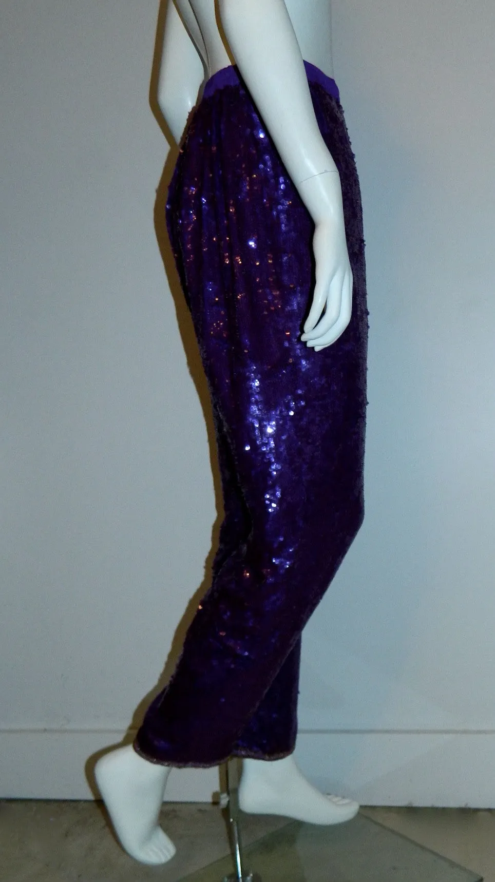 1980s sequin pants / PURPLE sequined trousers / vintage peg leg formal pants XS - S - M