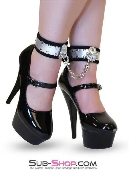 2447DL      Steel a Kiss Buckling Faux Steel Bondage Ankle Cuffs with Connectors - MEGA Deal