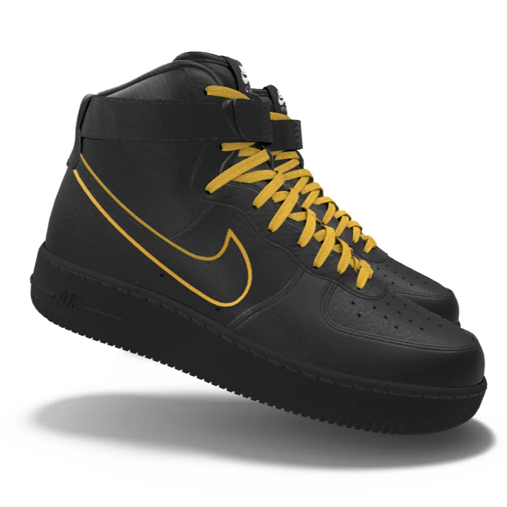$250 NIB NEW Mens Nike Air Force 1 High Black & Gold Leather Basketball Shoes