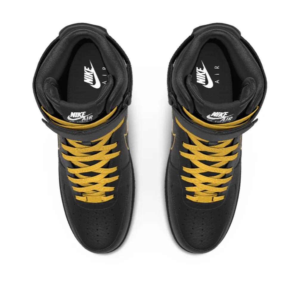 $250 NIB NEW Mens Nike Air Force 1 High Black & Gold Leather Basketball Shoes