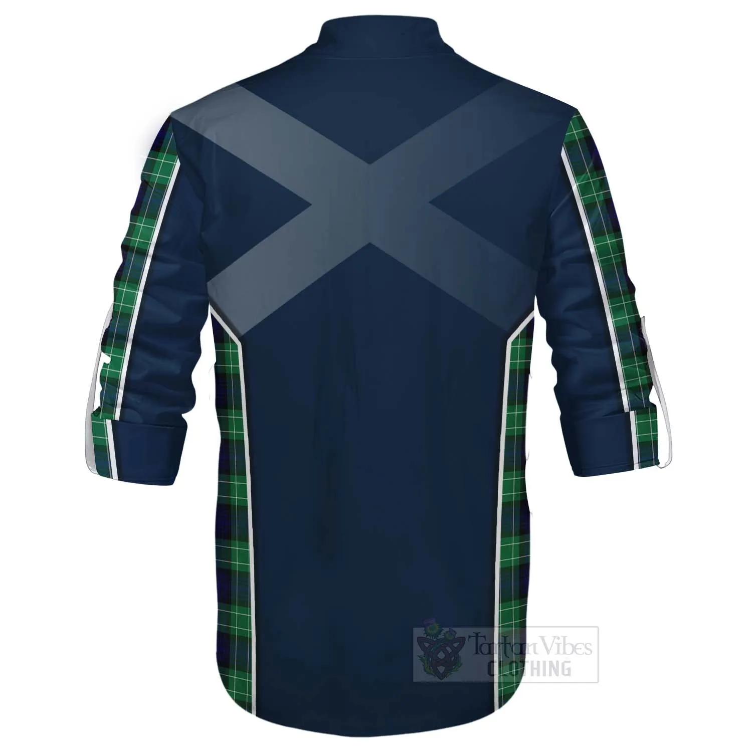 Abercrombie Tartan Ghillie Kilt Shirt with Family Crest and Scottish Thistle Vibes Sport Style