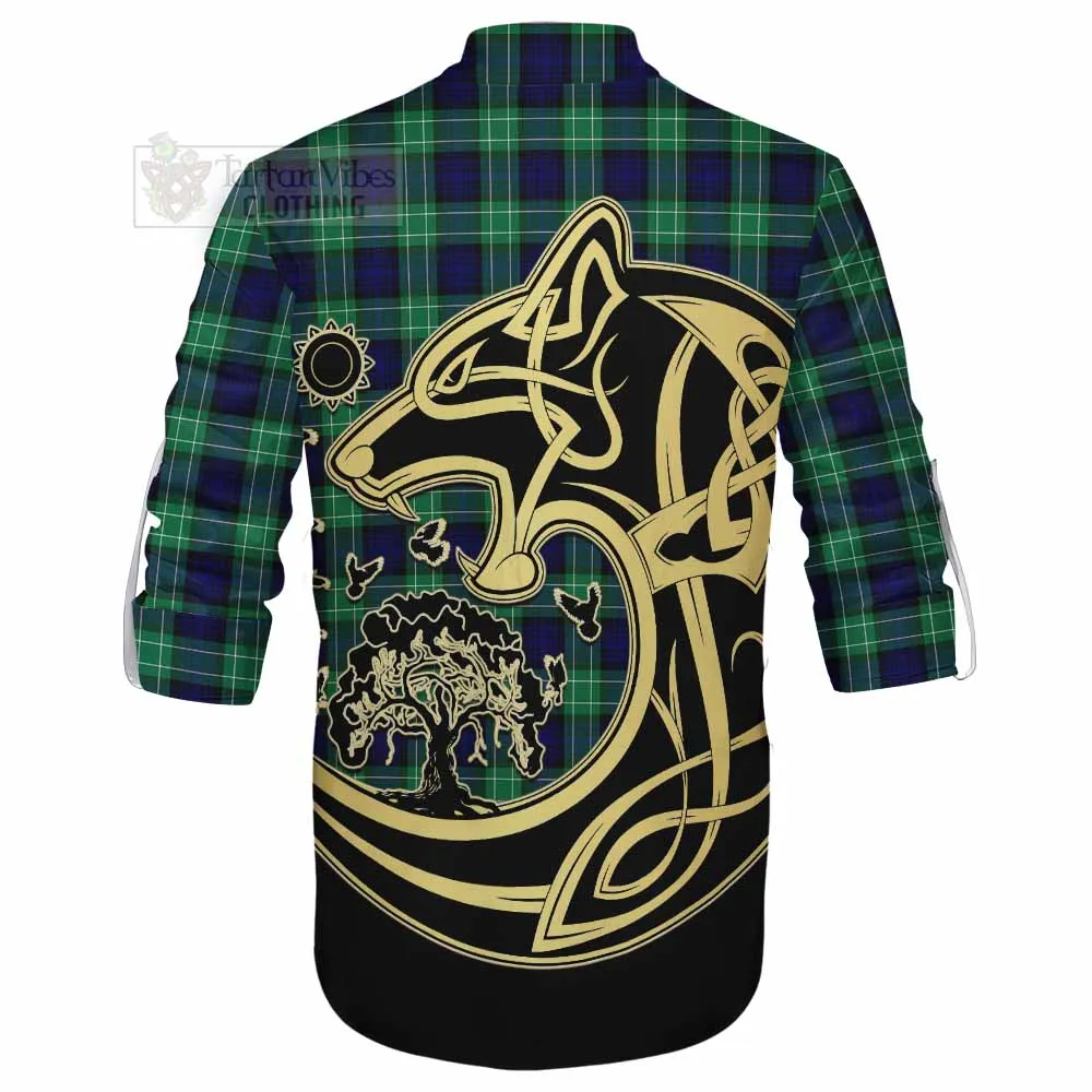 Abercrombie Tartan Ghillie Kilt Shirt with Family Crest Celtic Wolf Style