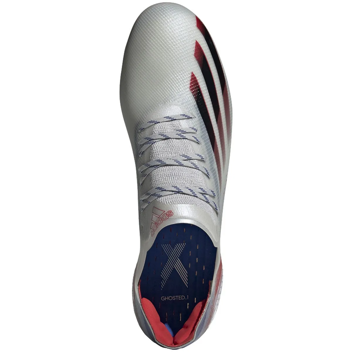 adidas X Ghosted .1 Firm Ground Cleats - Silver Metallic/Core Black/Scarlet