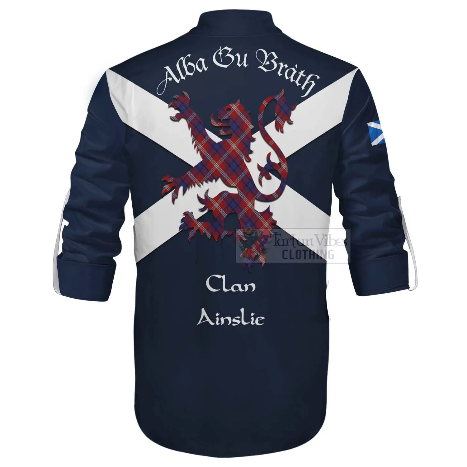 Ainslie Tartan Lion Rampant Ghillie Kilt Shirt Proudly Display Your Heritage with Alba Gu Brath and Clan Name