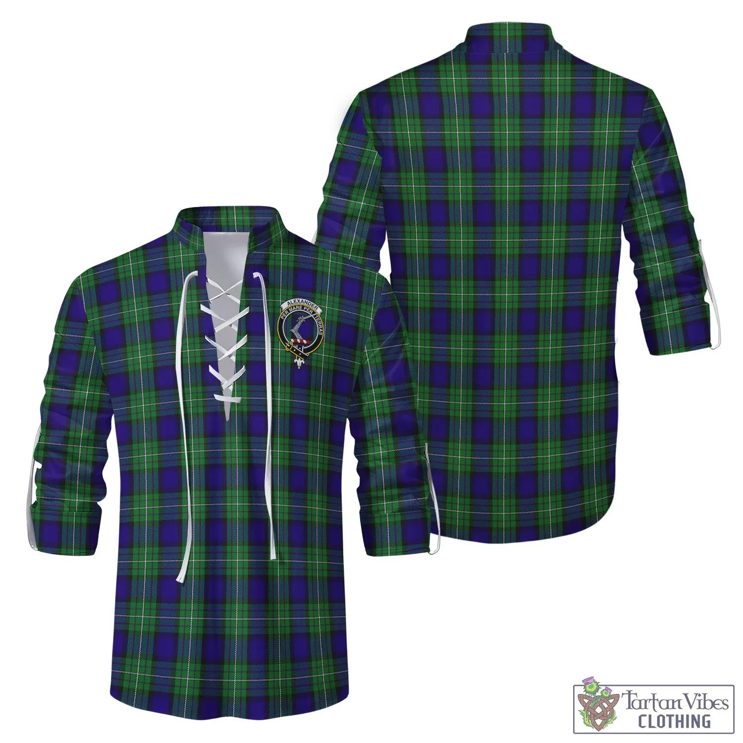 Alexander Tartan Men's Scottish Traditional Jacobite Ghillie Kilt Shirt with Family Crest