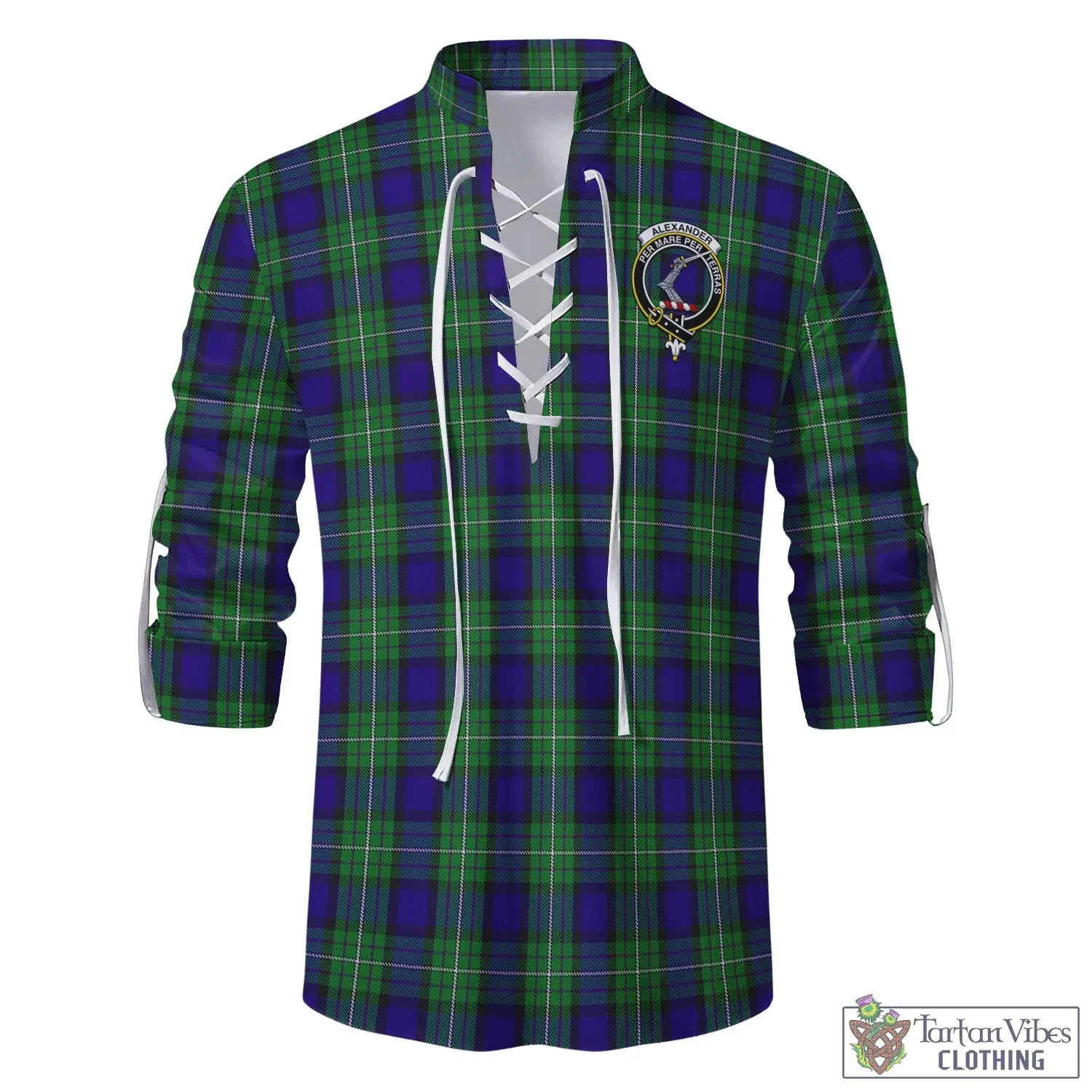 Alexander Tartan Men's Scottish Traditional Jacobite Ghillie Kilt Shirt with Family Crest