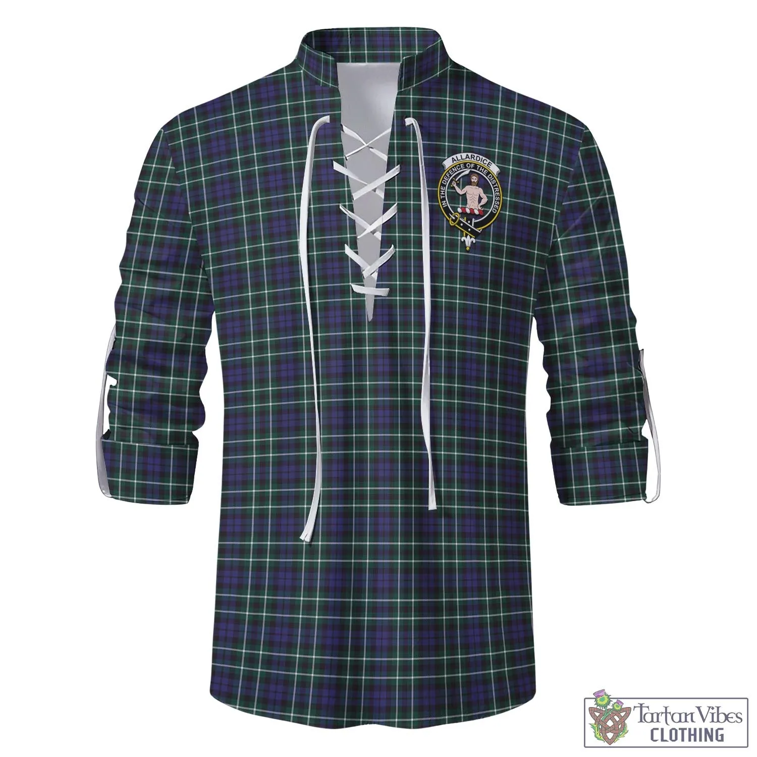 Allardice Tartan Men's Scottish Traditional Jacobite Ghillie Kilt Shirt with Family Crest