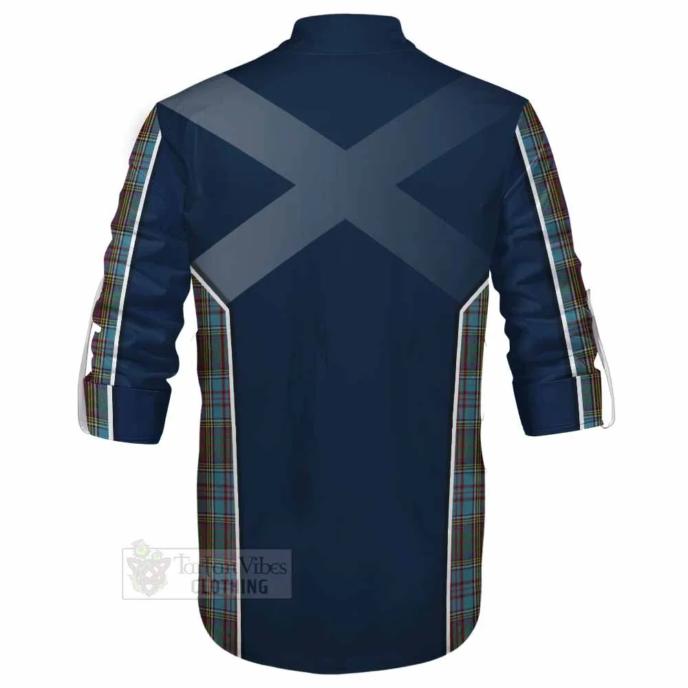 Anderson Tartan Ghillie Kilt Shirt with Family Crest and Lion Rampant Vibes Sport Style