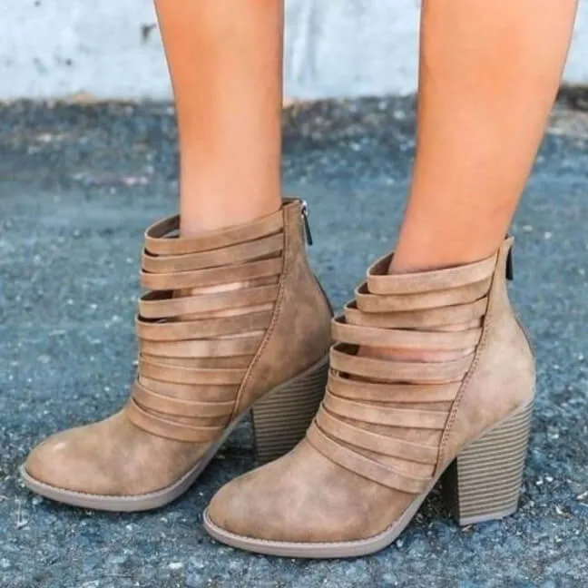 Ankle Chunky High Heel Cut Out Boots