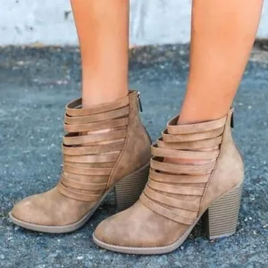 Ankle Chunky High Heel Cut Out Boots