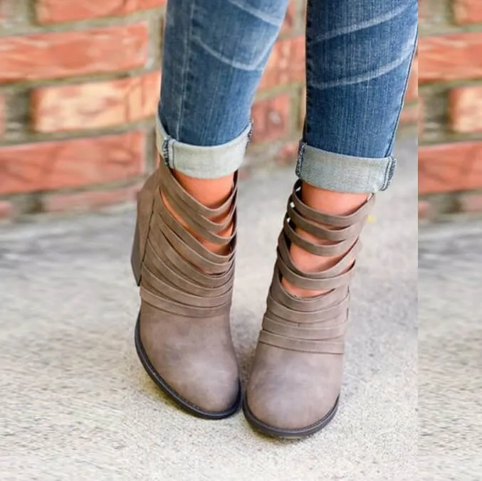 Ankle Chunky High Heel Cut Out Boots