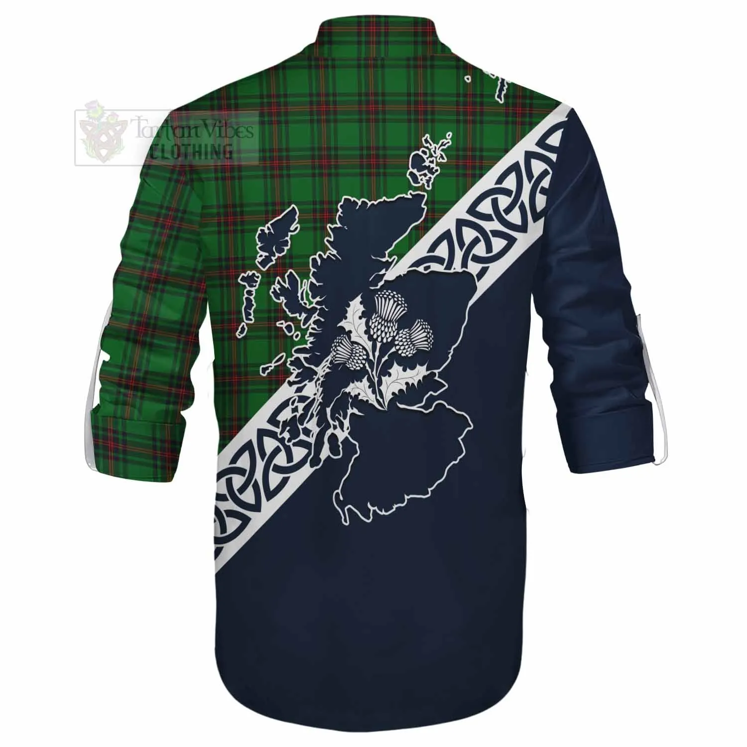 Anstruther Tartan Ghillie Kilt Shirt Featuring Thistle and Scotland Map