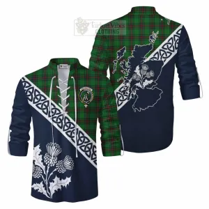 Anstruther Tartan Ghillie Kilt Shirt Featuring Thistle and Scotland Map