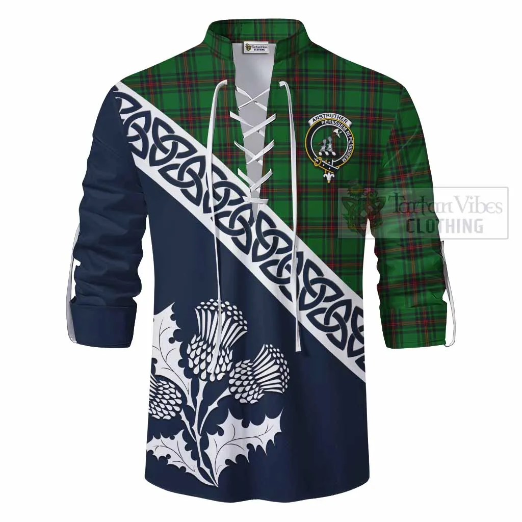 Anstruther Tartan Ghillie Kilt Shirt Featuring Thistle and Scotland Map