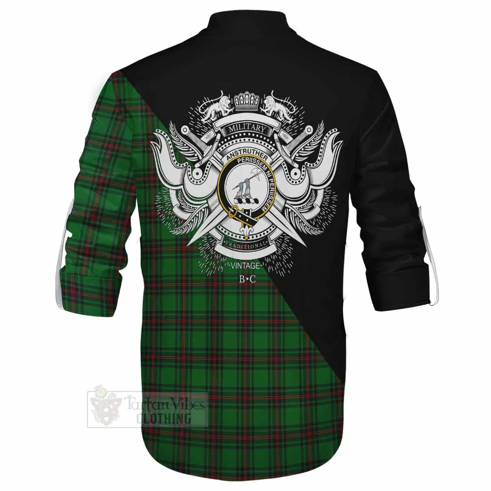 Anstruther Tartan Ghillie Kilt Shirt with Family Crest and Military Logo Style