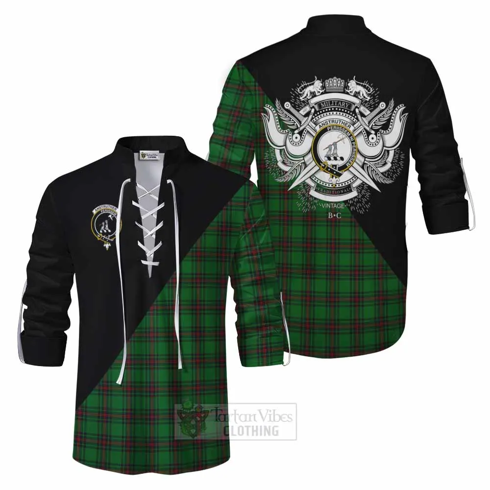 Anstruther Tartan Ghillie Kilt Shirt with Family Crest and Military Logo Style