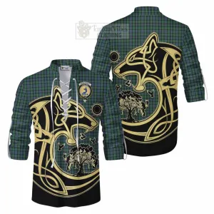 Arbuthnot Tartan Ghillie Kilt Shirt with Family Crest Celtic Wolf Style