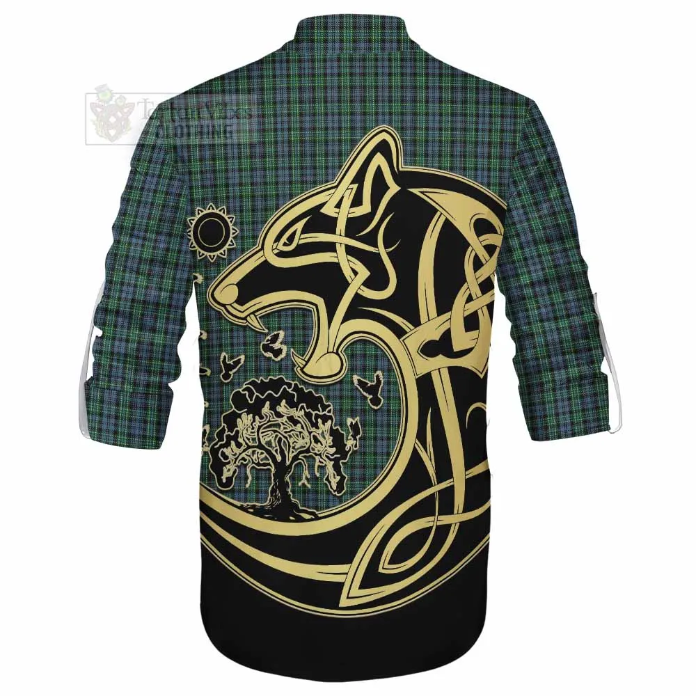 Arbuthnot Tartan Ghillie Kilt Shirt with Family Crest Celtic Wolf Style