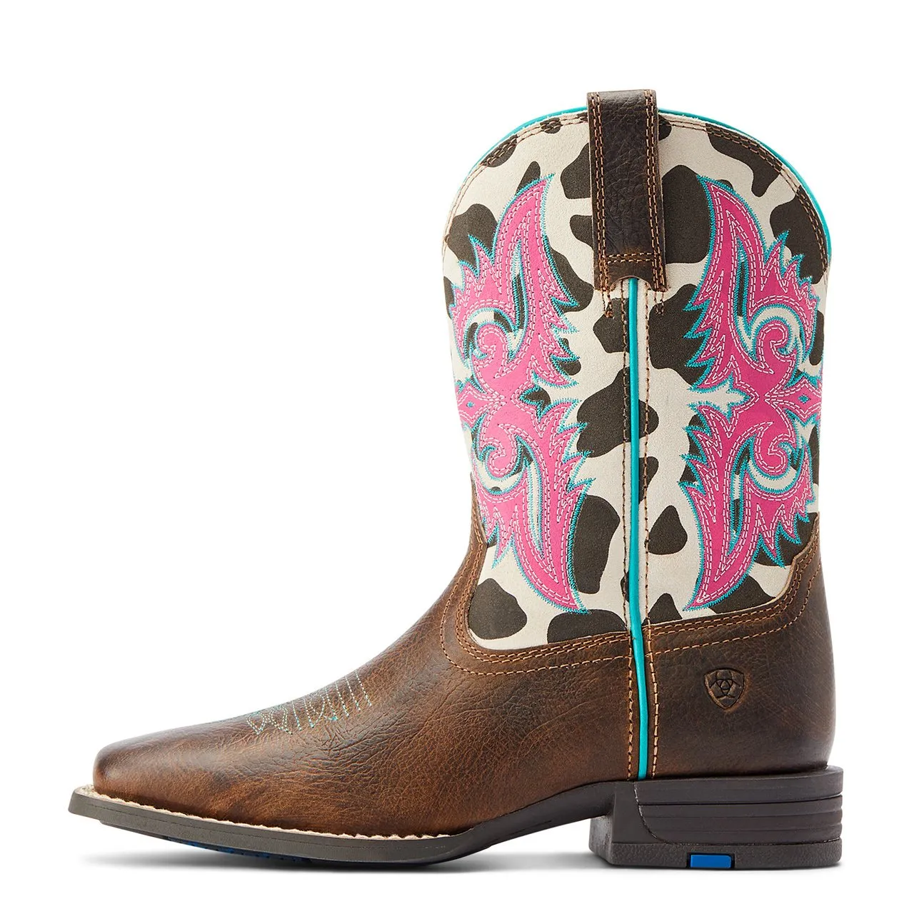 Ariat Unisex-Child Lonestar Western Boot, Rowdy Rust/Cow Print