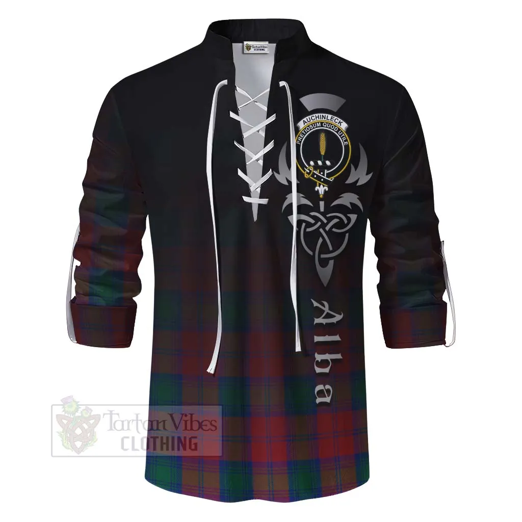 Auchinleck (Affleck) Tartan Ghillie Kilt Shirt Featuring Alba Gu Brath Family Crest Celtic Inspired
