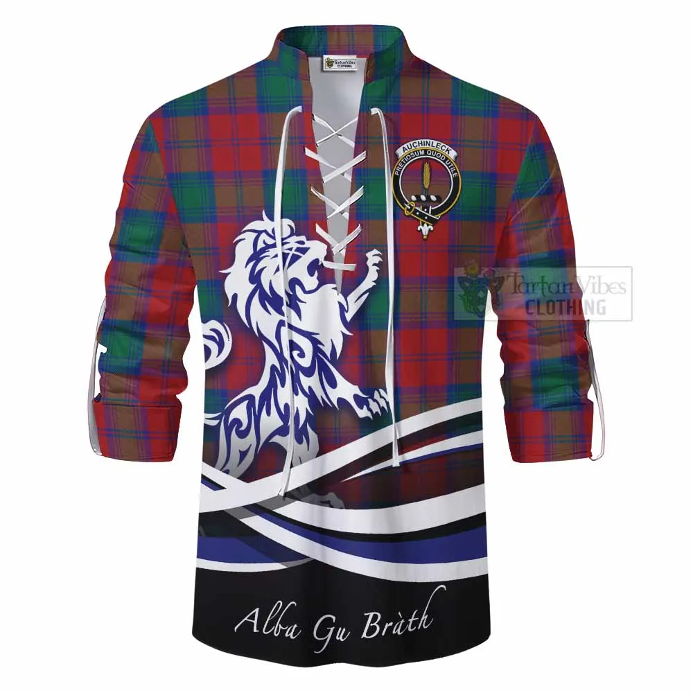 Auchinleck (Affleck) Tartan Ghillie Kilt Shirt with Alba Gu Brath Regal Lion Emblem