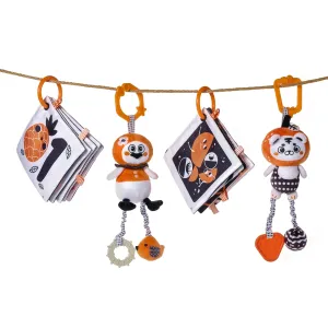 Baby toy high contrast black and white hanging toy crinkle flashcards, crib car seat stroller hanging tiger and duck toy for infants 0 month 