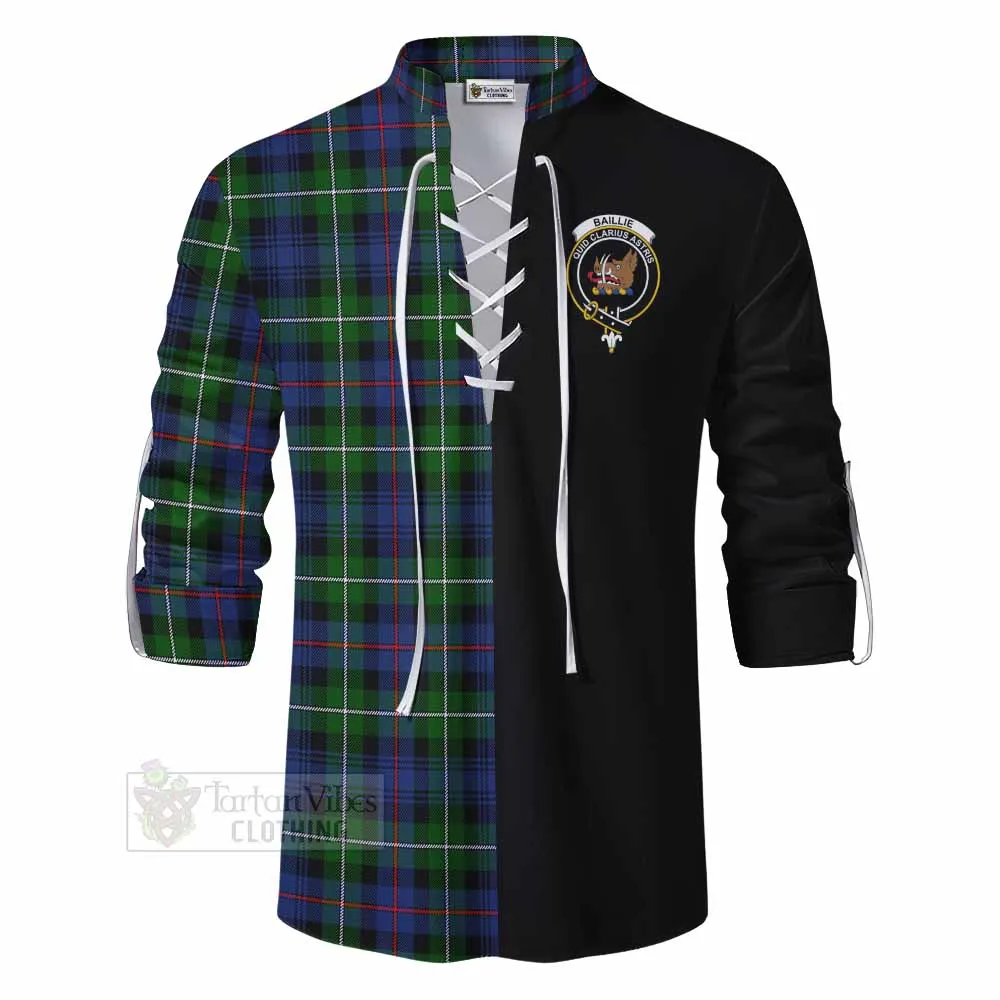 Baillie (Bailey) Tartan Ghillie Kilt Shirt with Family Crest and Half Of Me Style
