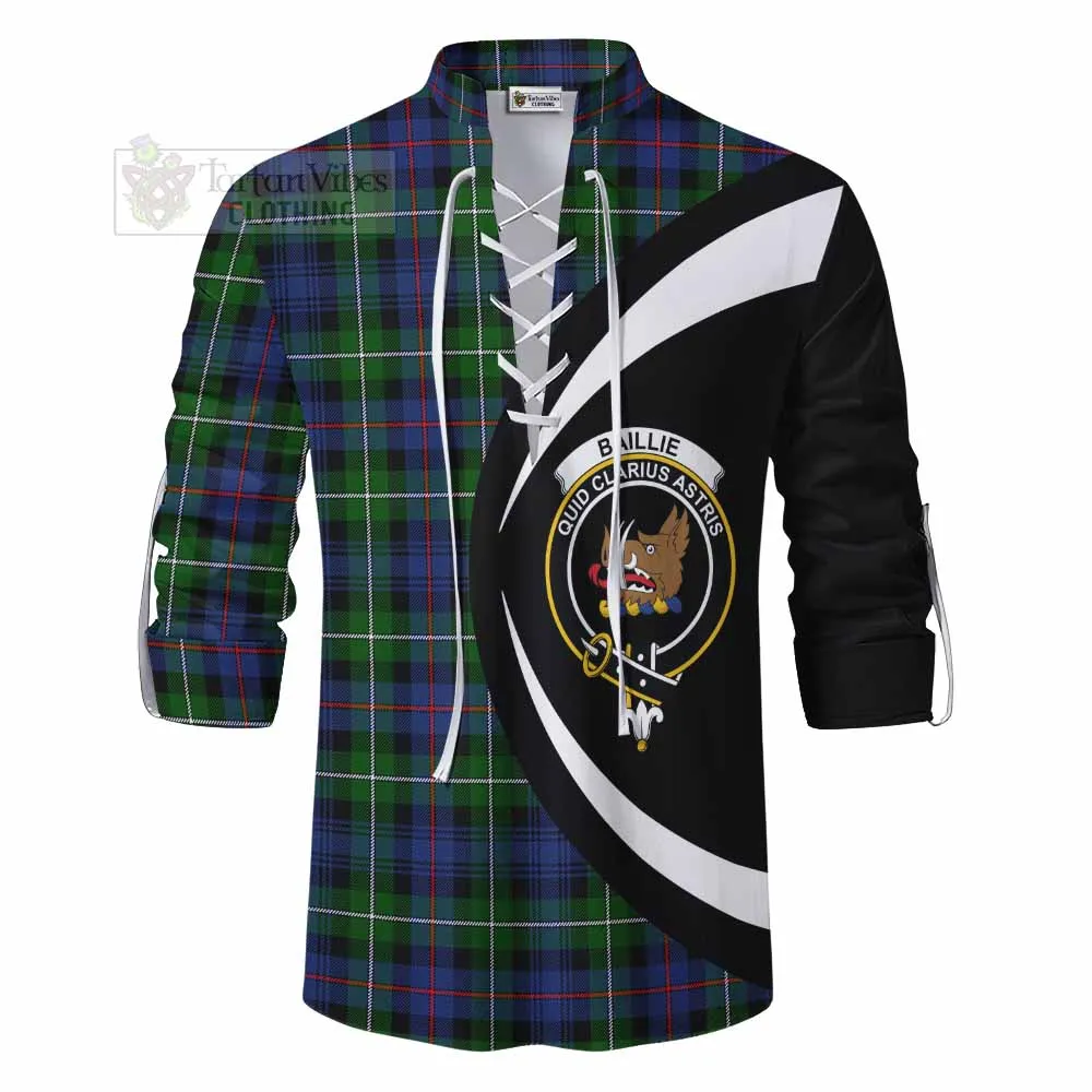 Baillie (Bailey) Tartan Ghillie Kilt Shirt with Family Crest Circle Style