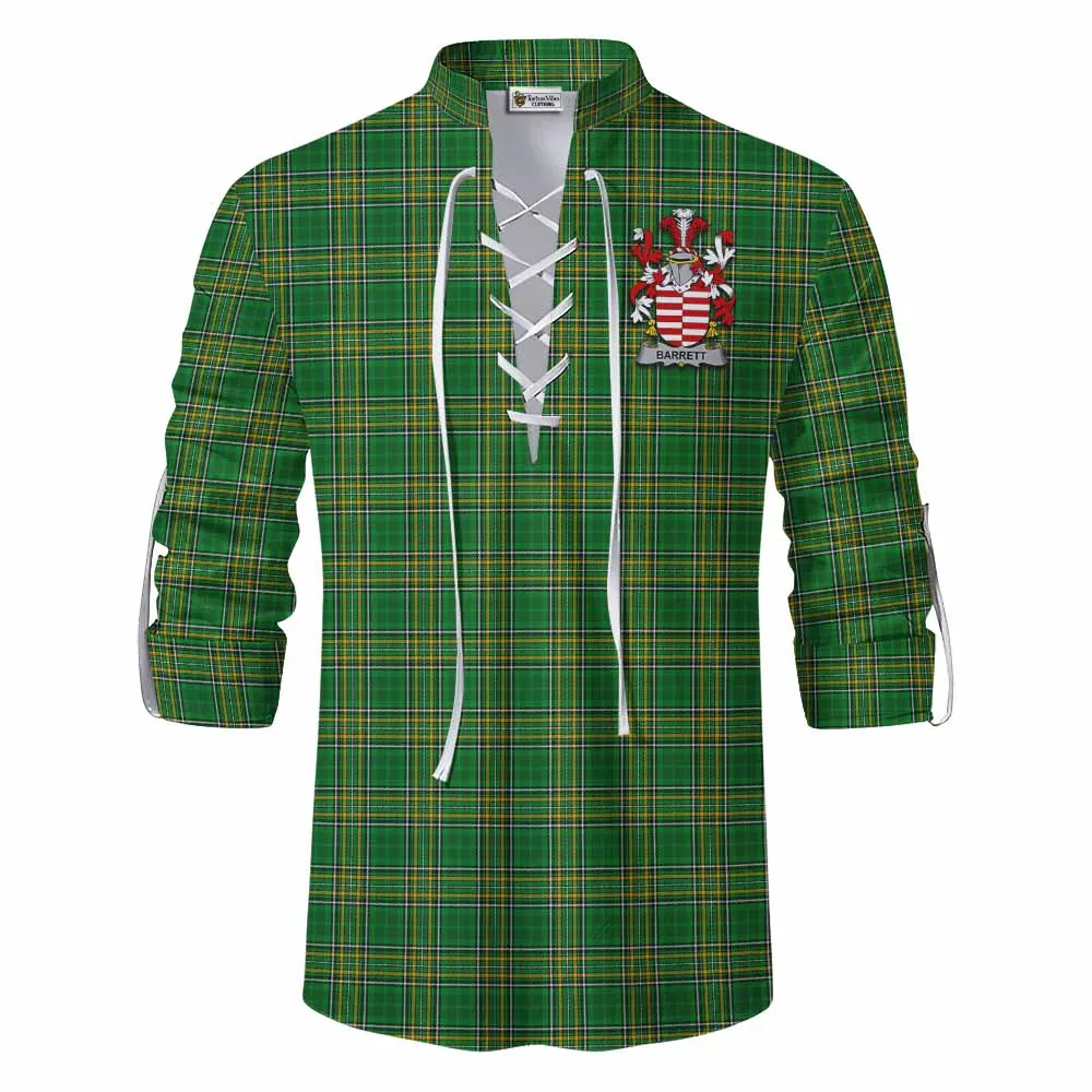 Barrett Irish Clan Tartan Ghillie Kilt Shirt with Coat of Arms