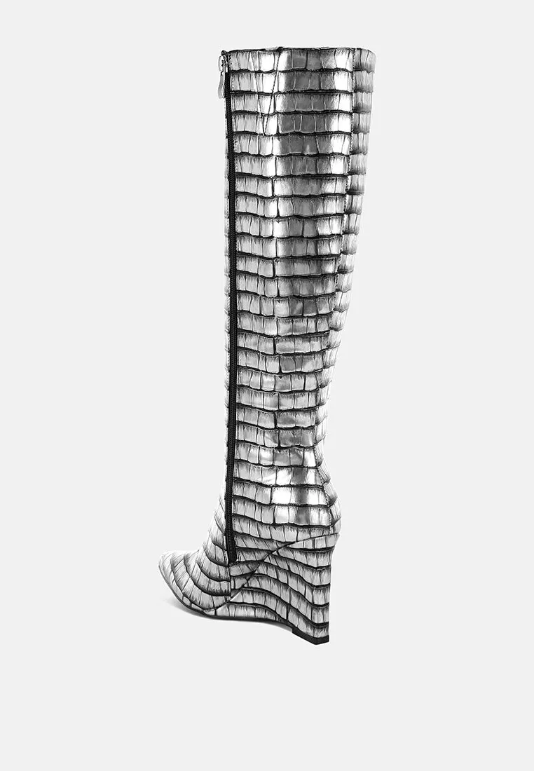 Bass Head Croco Metallic Long Boots