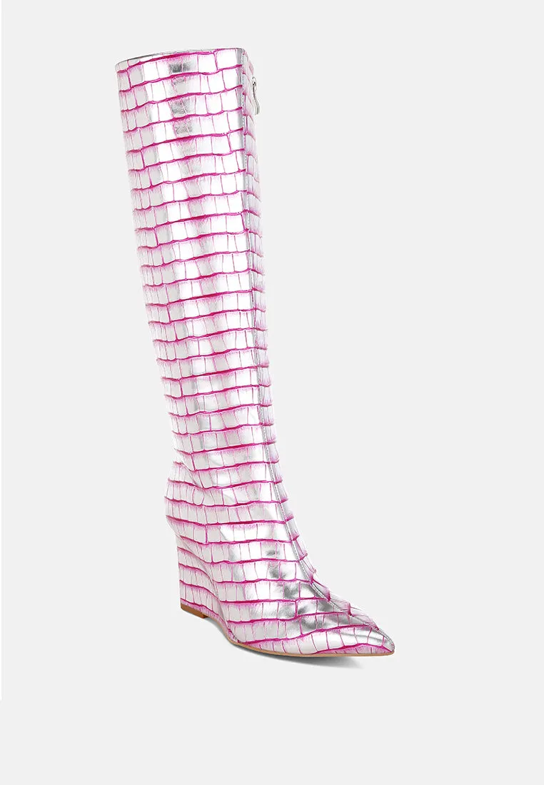 Bass Head Croco Metallic Long Boots