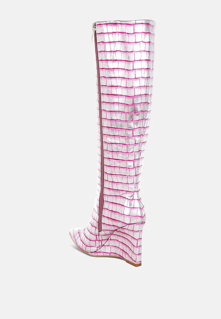 Bass Head Croco Metallic Long Boots