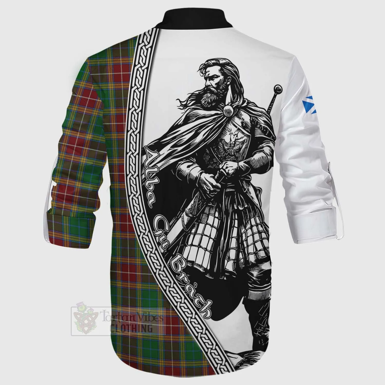 Baxter Tartan Clan Crest Ghillie Kilt Shirt with Highlander Warrior Celtic Style