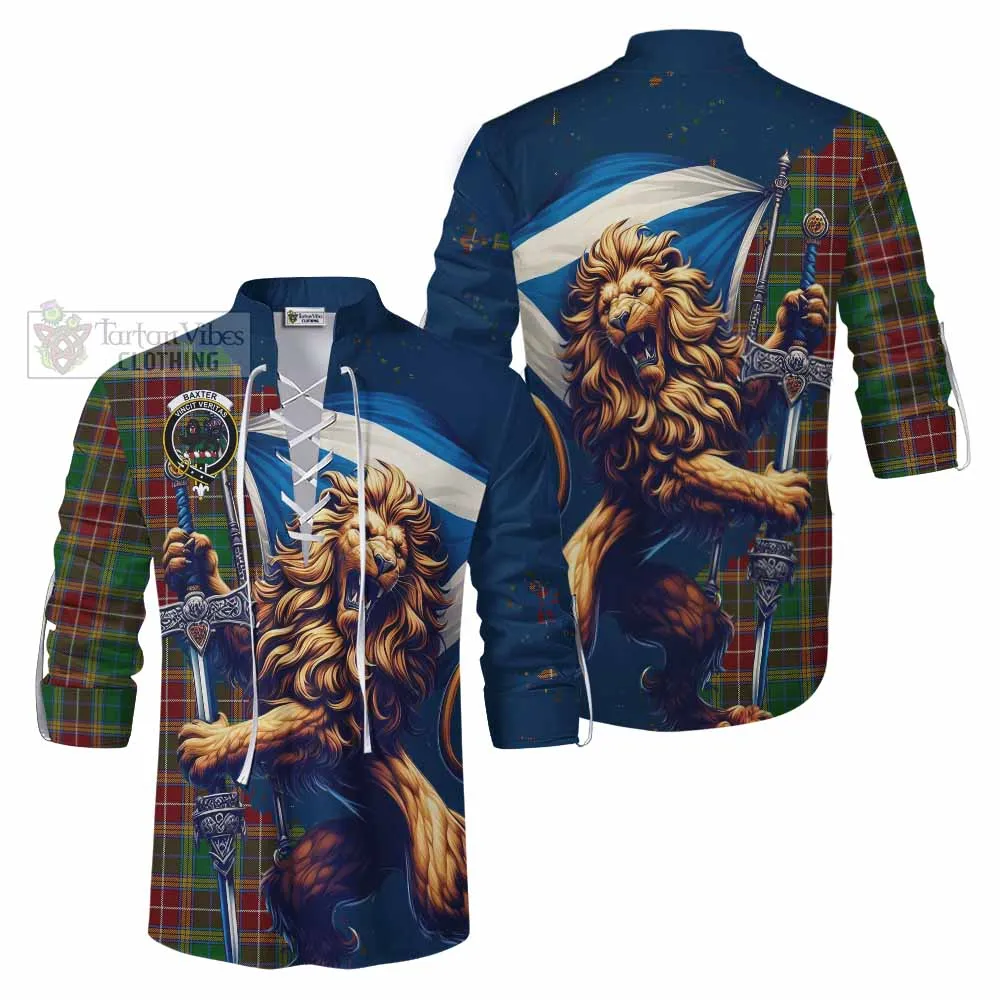 Baxter Tartan Family Crest Ghillie Kilt Shirt with Scottish Majestic Lion