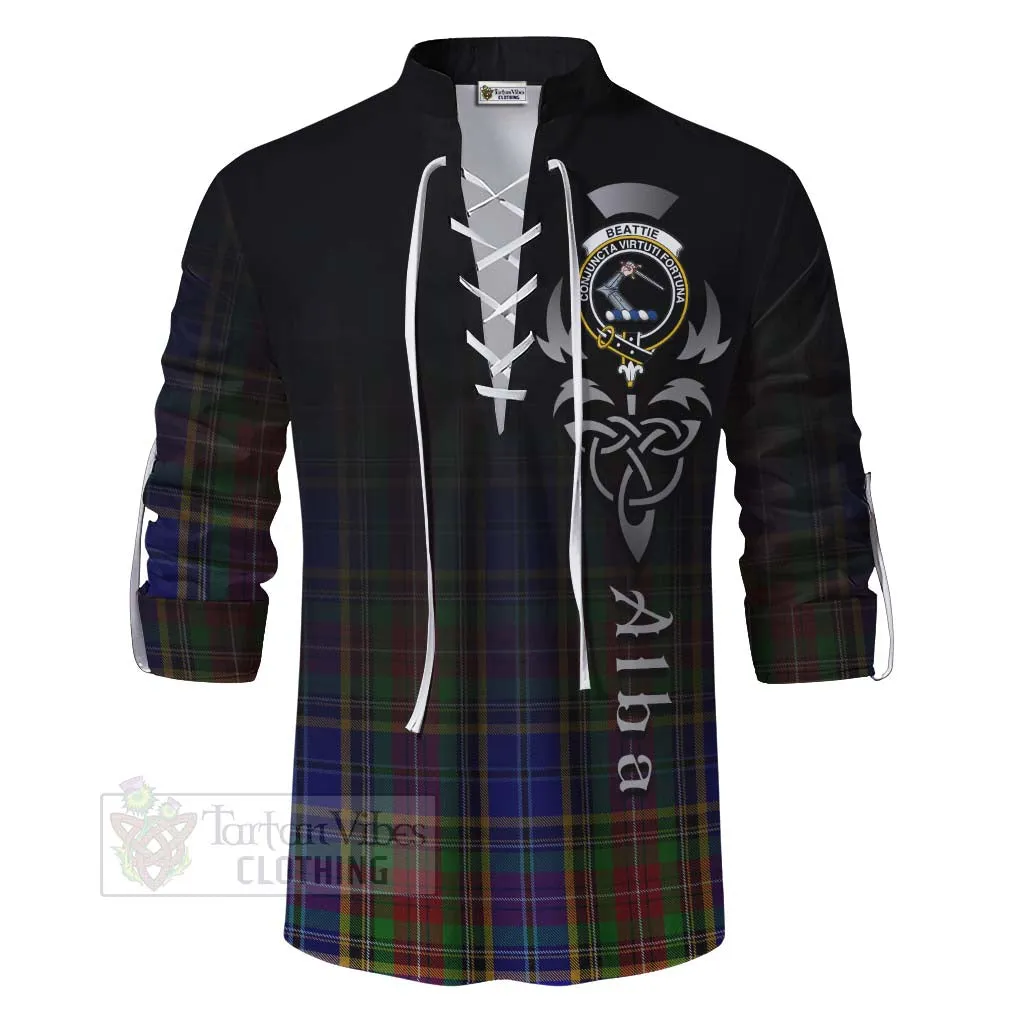 Beattie (Beatty) Tartan Ghillie Kilt Shirt Featuring Alba Gu Brath Family Crest Celtic Inspired