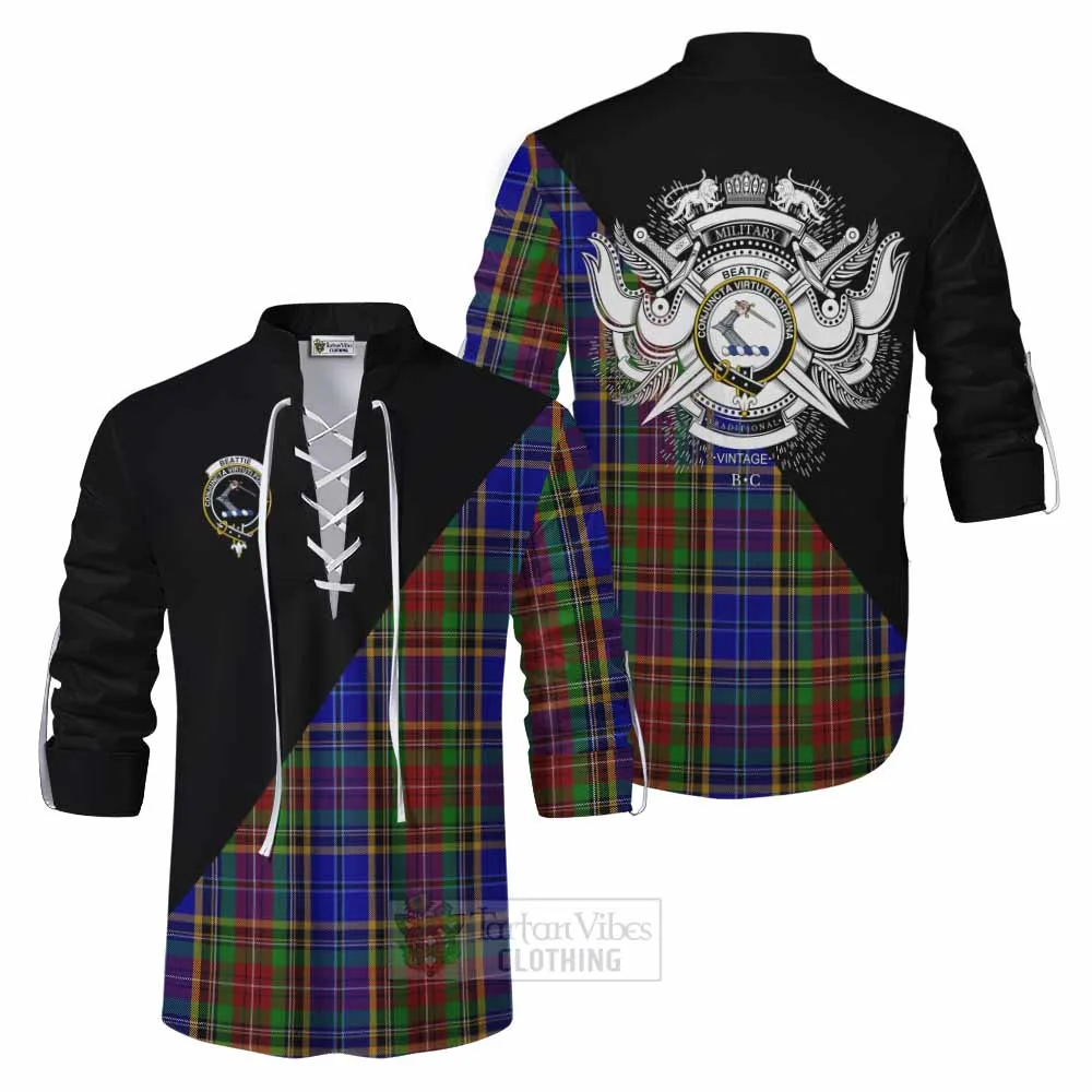 Beattie (Beatty) Tartan Ghillie Kilt Shirt with Family Crest and Military Logo Style