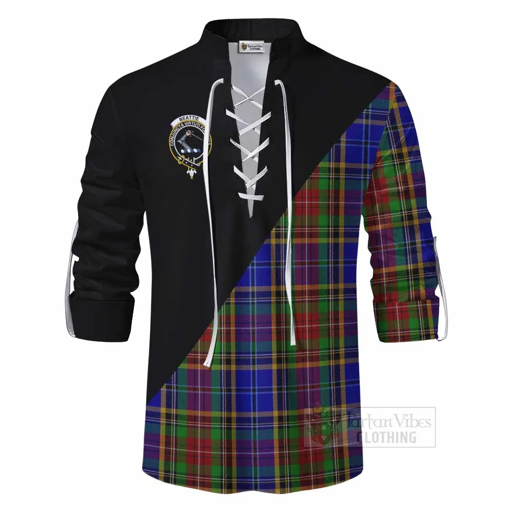 Beattie (Beatty) Tartan Ghillie Kilt Shirt with Family Crest and Military Logo Style