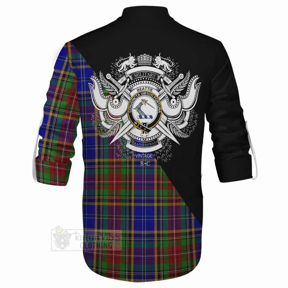 Beattie (Beatty) Tartan Ghillie Kilt Shirt with Family Crest and Military Logo Style