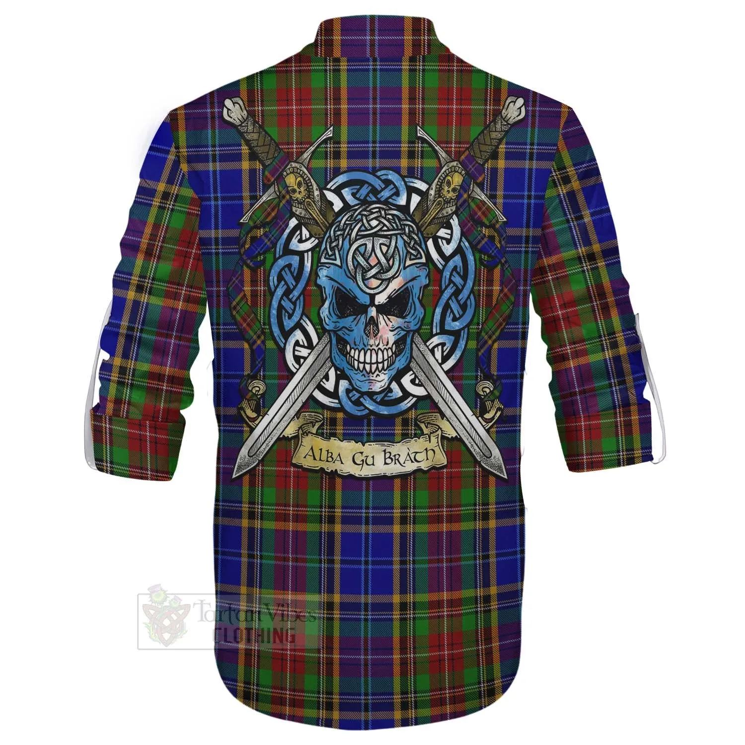Beattie (Beatty) Tartan Ghillie Kilt Shirt with Family Crest Celtic Skull Style