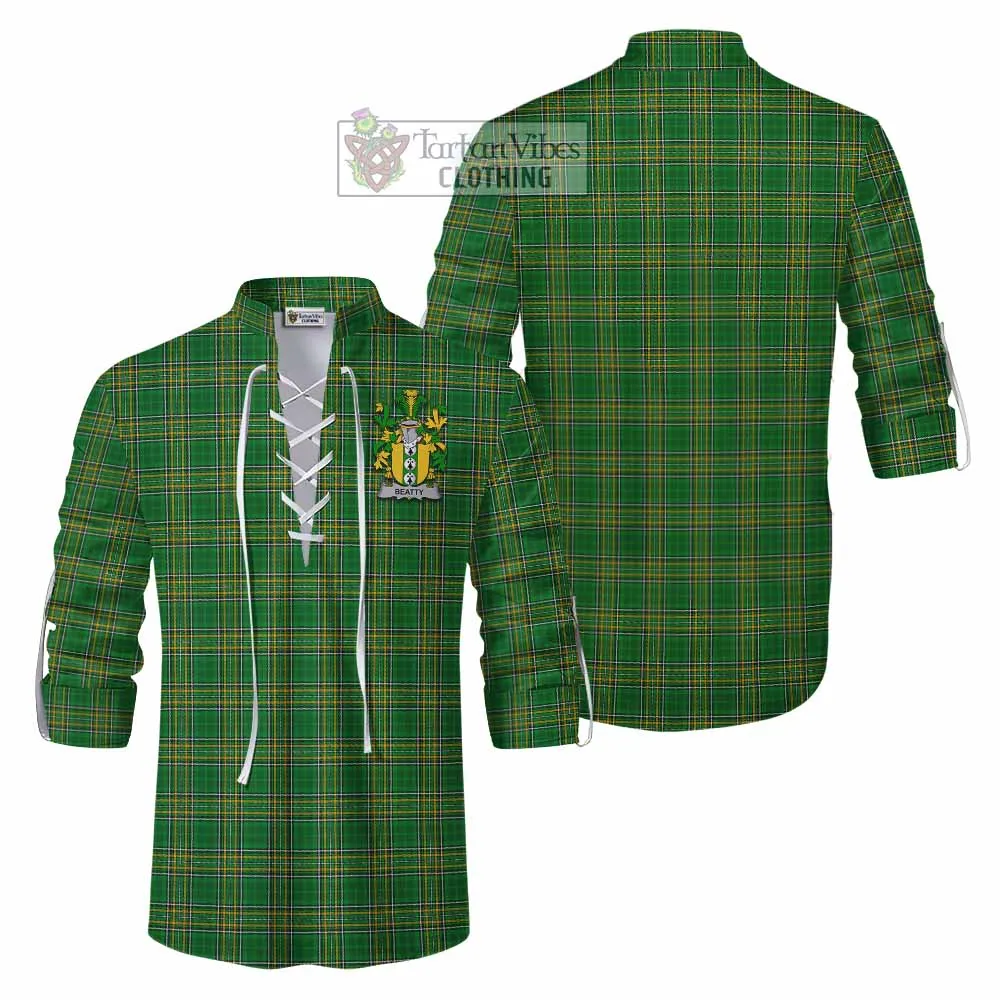 Beatty Irish Clan Tartan Ghillie Kilt Shirt with Coat of Arms