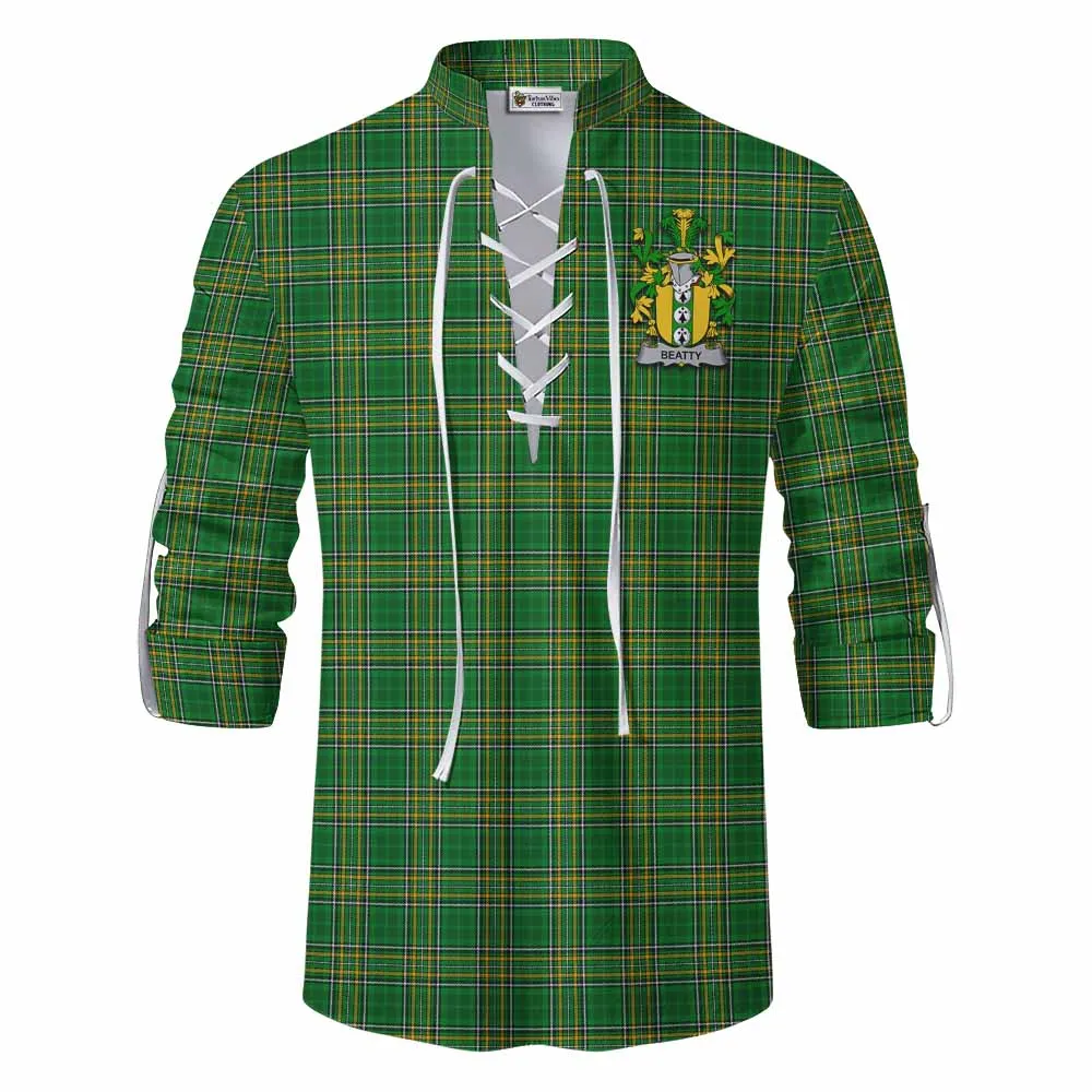 Beatty Irish Clan Tartan Ghillie Kilt Shirt with Coat of Arms