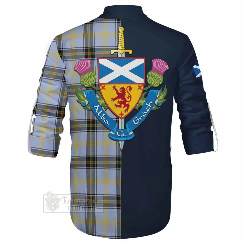 Bell Tartan Ghillie Kilt Shirt Alba with Scottish Lion Royal Arm Half Style
