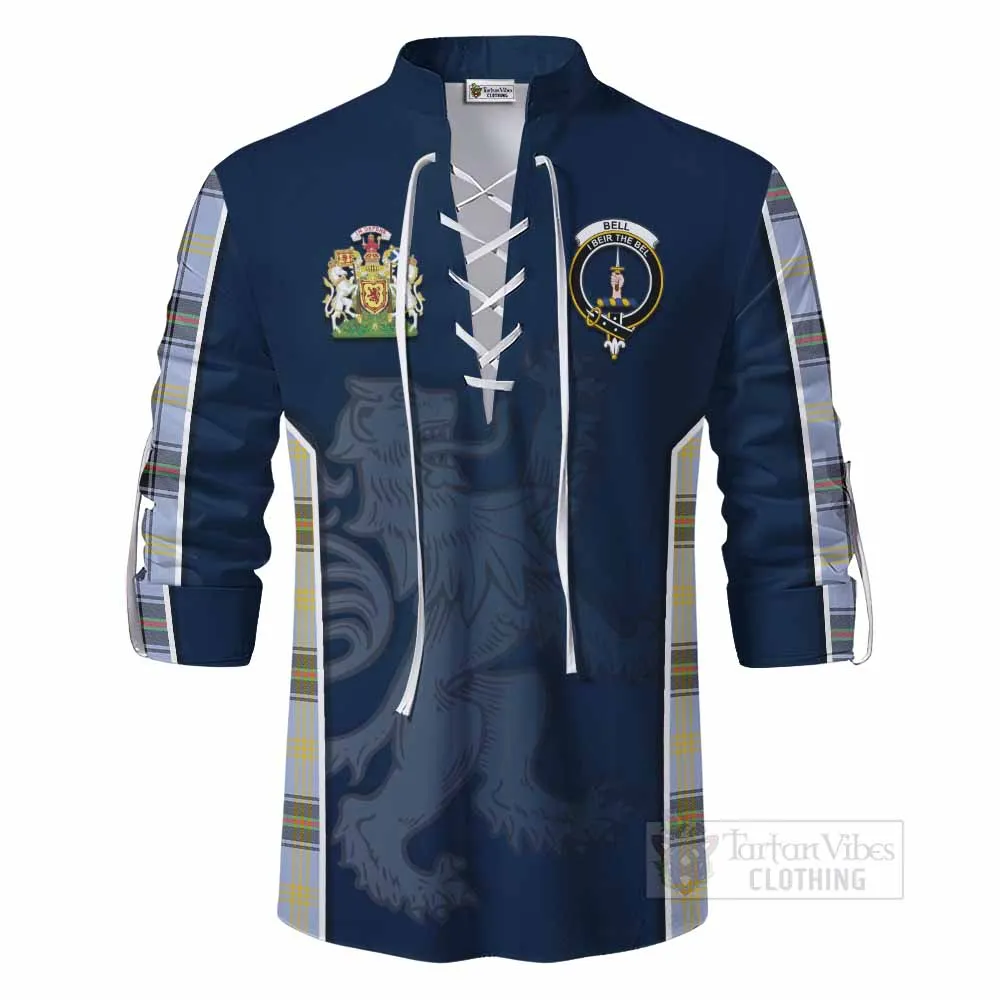 Bell Tartan Ghillie Kilt Shirt with Family Crest and Lion Rampant Vibes Sport Style