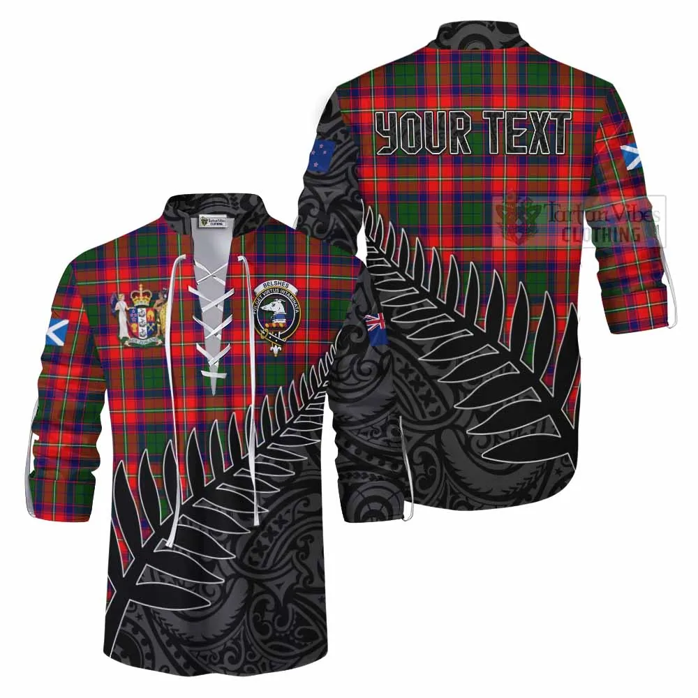 Belshes (Belsches) Crest Tartan Ghillie Kilt Shirt with New Zealand Silver Fern Half Style
