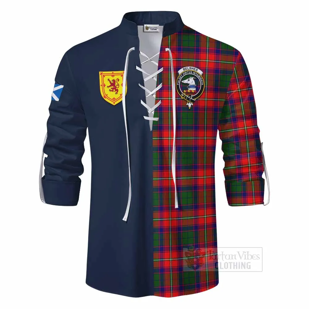 Belshes (Belsches) Tartan Ghillie Kilt Shirt Alba with Scottish Lion Royal Arm Half Style